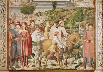 Der heilige Augustinus verlässt Rom und reist nach Mailand, aus dem Leben des heiligen Augustinus, 1463-65